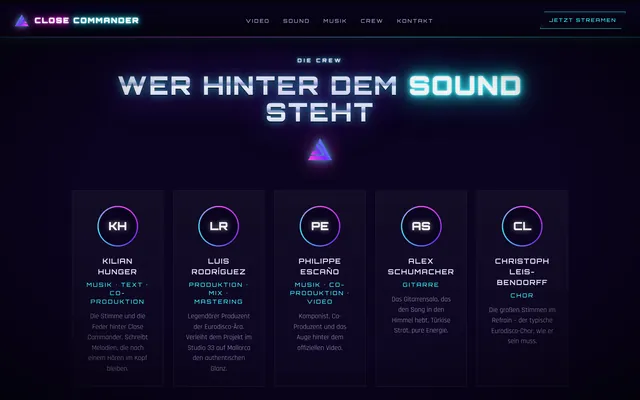 Close Commander: Wer hinter dem Sound steht, fünf Karten mit Monogrammen der Crew
